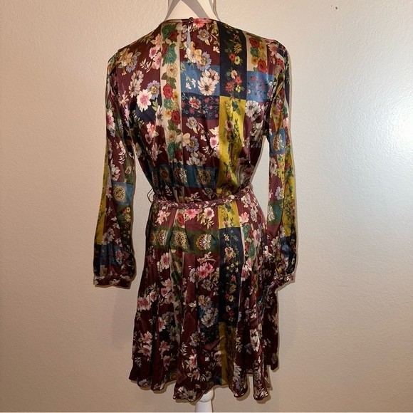 NWT Johnny Was Laurie Pippa Silk Patchwork Floral Burgundy Braid Belt Mini Dress - Picture 9 of 16